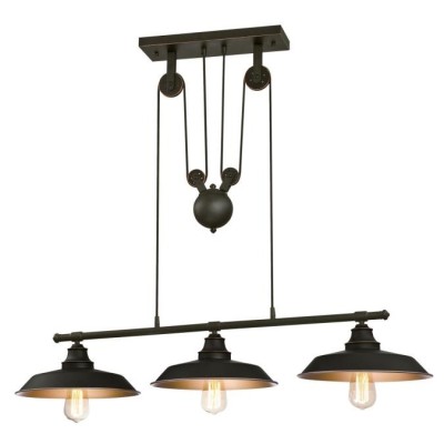 Iron Hill Three Light Interior Island Pulley Pendant -