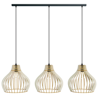 Tube pendant lamp with wooden covers, 3 bulbs. for a long time