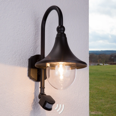 Outdoor wall lamp Daphne, black, with sensor