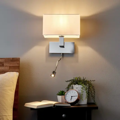 Wall lamp Tamara with fabric lamp and flexible LED handle