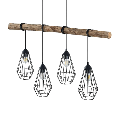 Lindby Eldarion pakabinamas šviestuvas su medinėmis sijomis, 4 lempučių.
