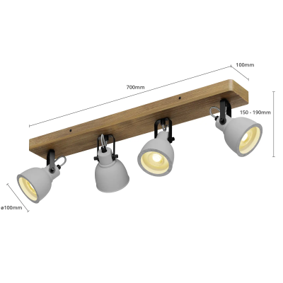 Lindby Mitis LED lubinis šviestuvas, pušies medienos, 4 lempučių.