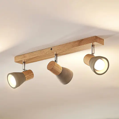 LED floodlight Filiz is made of wood and concrete, 3 bulbs, long