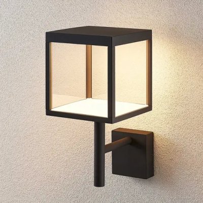 Cube LED outdoor wall lamp with glass cover, graphite