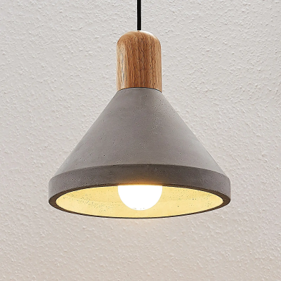 Concrete pendant lamp Caisy with wood, round