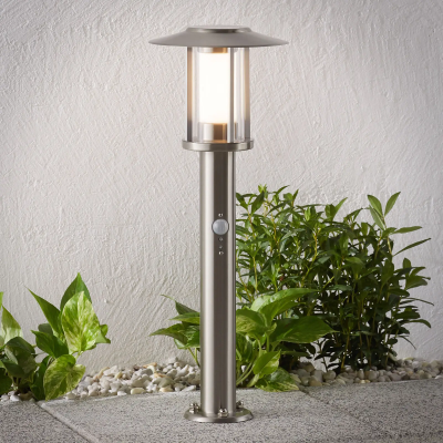 Gregory LED column lamp, stainless steel, with sensor