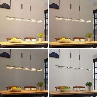 Elisea LED linear pendant lamp, five bulbs