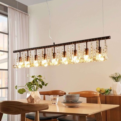 9-bulb Matei linear hanging lamp, rust color