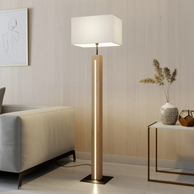 Fabric floor lamp Garry with a wooden frame, corner