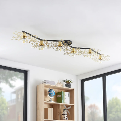 Lucande Alexaru ceiling lamp, 6 bulbs, gold, long