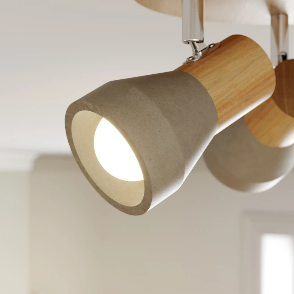 Filiz - plafonnier LED béton et bois, 3 lampes de LINDBY