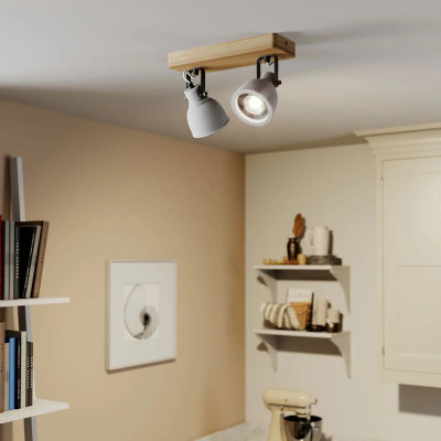 Lindby Mitis LED ceiling lamp, pine wood, 2 bulbs.