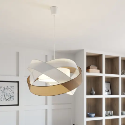 Lindby Simaria fabric pendant light, brown/grey/white