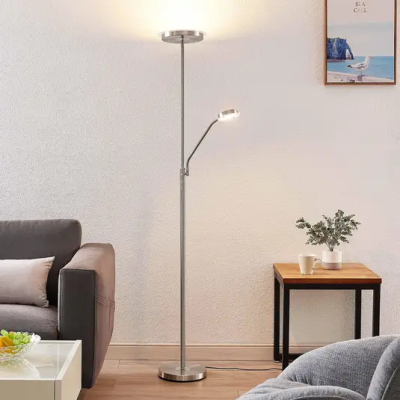 Lindby Sumani LED põrandalamp, ümmargune, nikkel